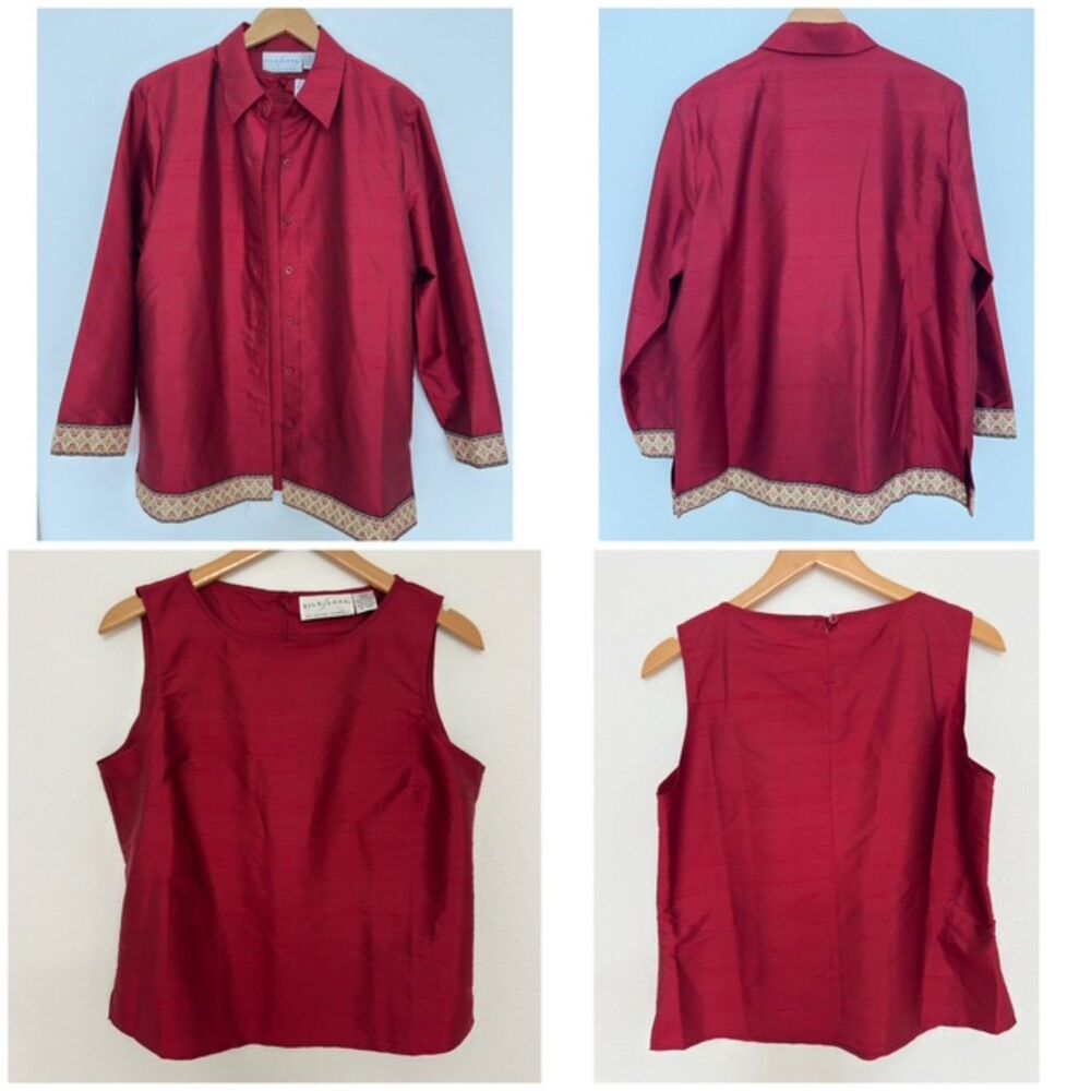 VTG Y2K Silk Lore Beth Terrell Red Dupioni Silk 2-Piece Twin Set Top M Holiday